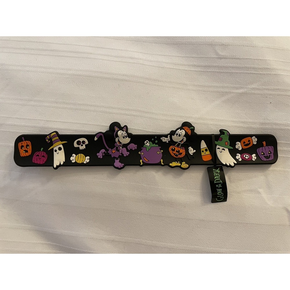 NEW Disney Parks Happy Halloween Slap Bracelet Minnie &‎ Mickey GLOWS IN DARK